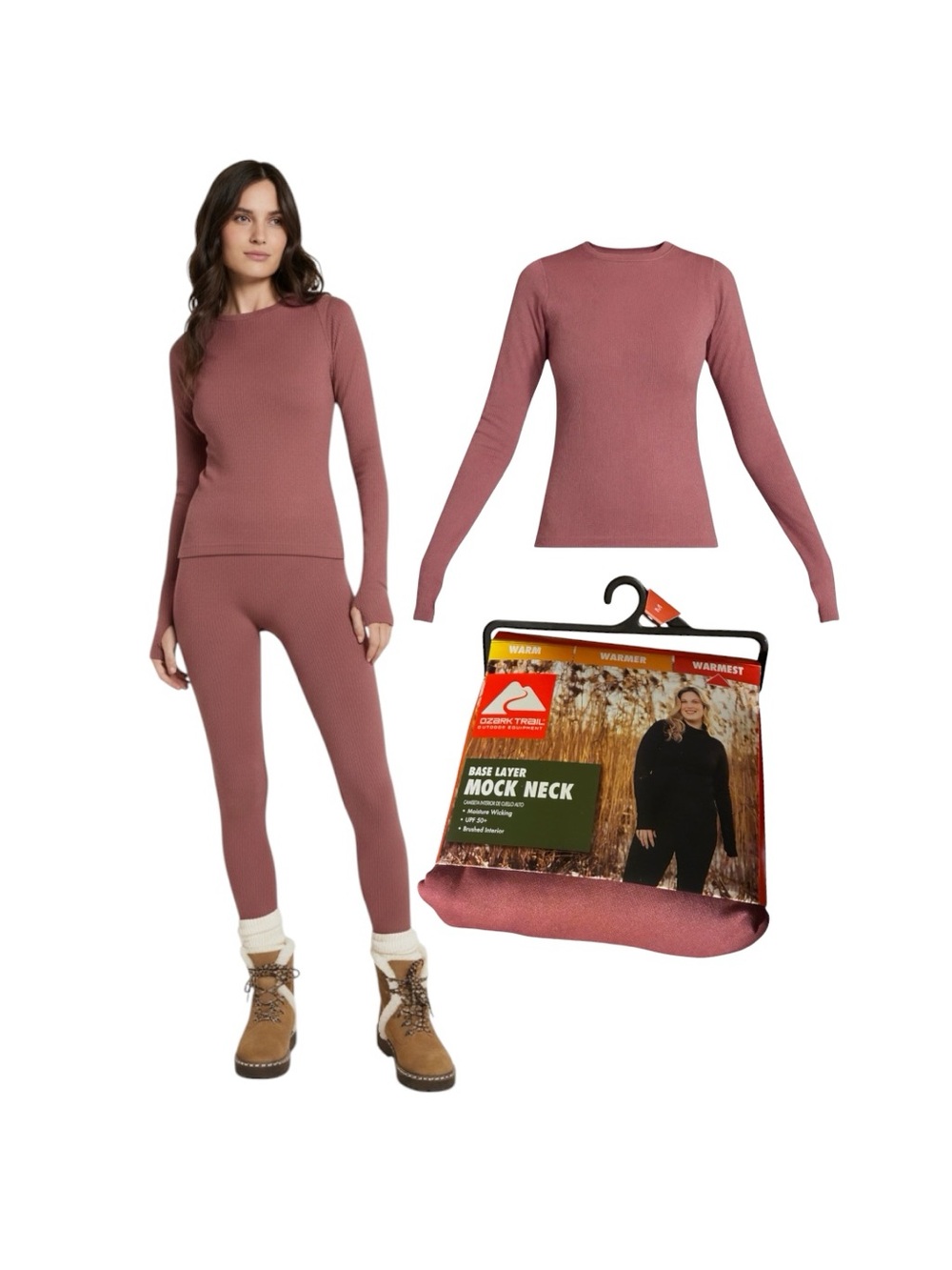 Ozark Trail Women's Long Sleeve Mock Neck Base Layer Top